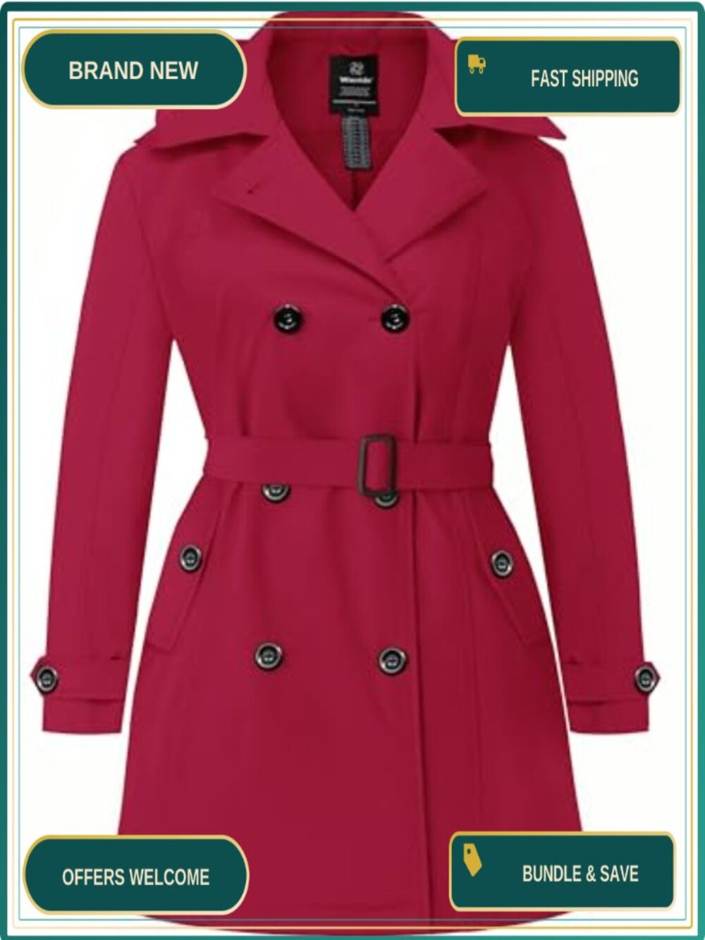 Plus Size Trench Coat Waterproof Lapel Overcoat with Hood
